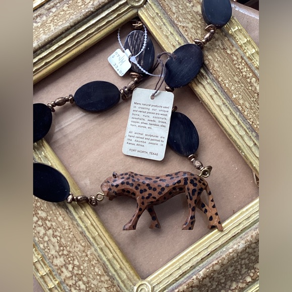 🦏 TRESKA VINTAGE DEADSTOCK LEOPARD NECKLACE KENYA AFRICA HAND CRAFTED 🐘 - Picture 3 of 16
